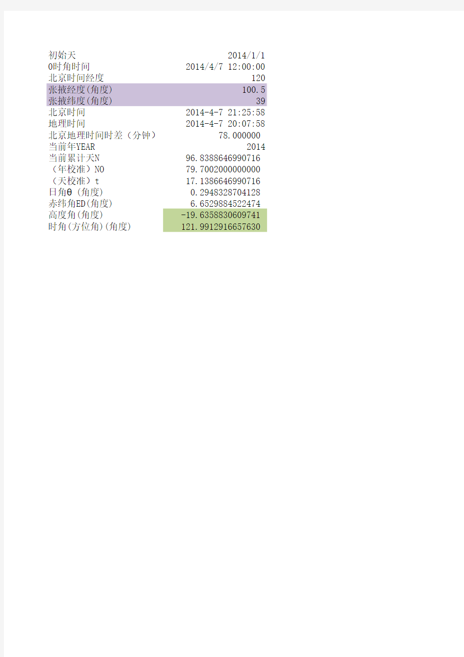 太阳高度角和方位角计算公式(修正2)