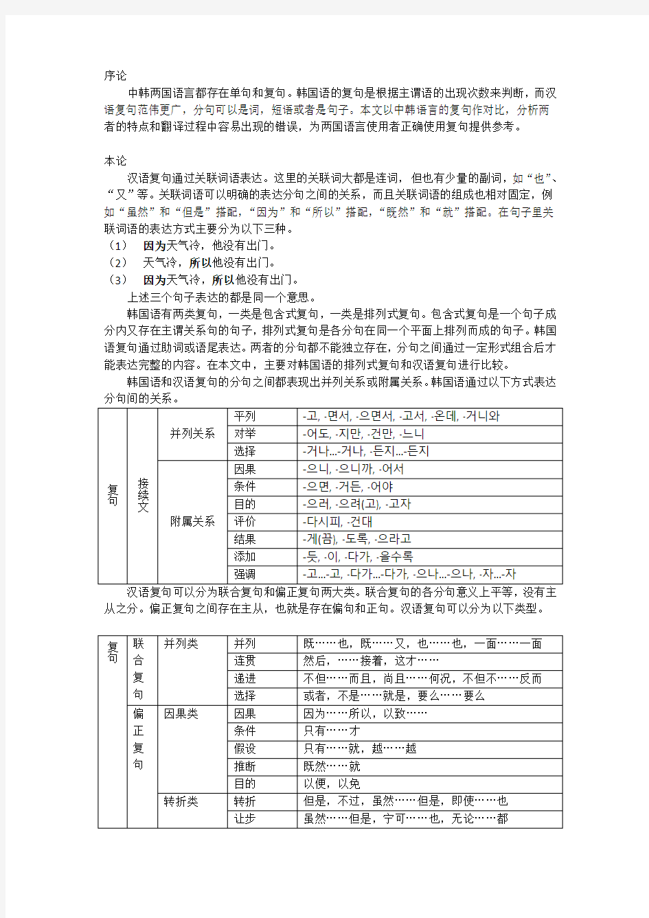 浅谈汉语和韩国语的复句