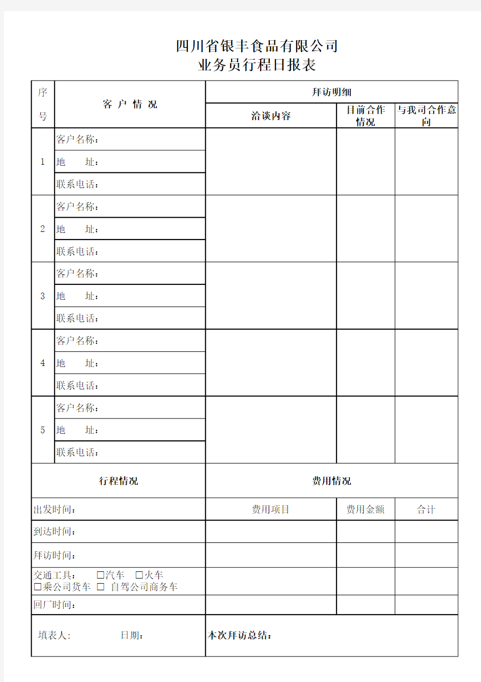 业务员行程日报表