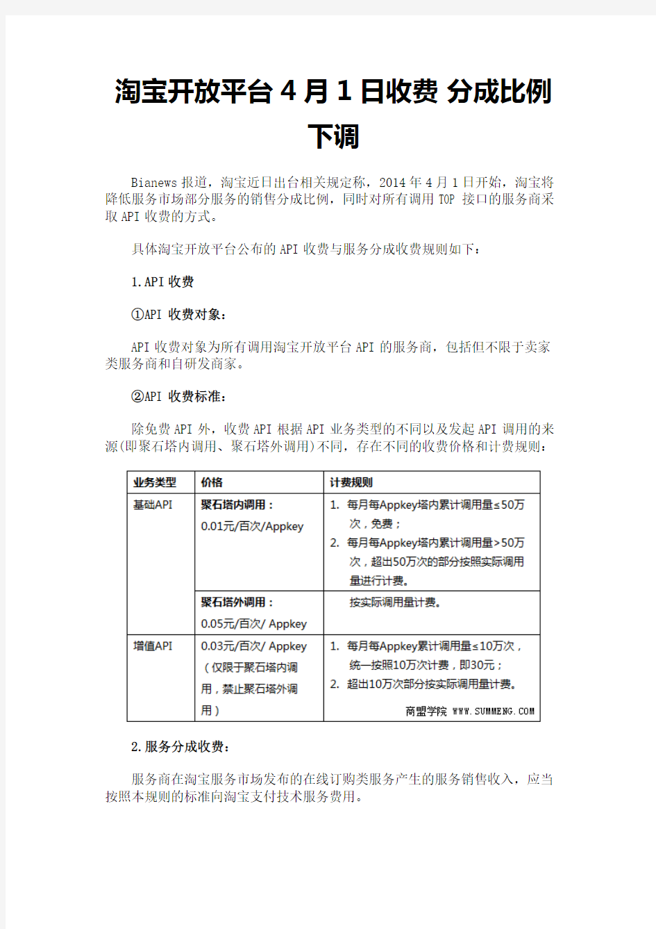 淘宝开放平台4月1日收费 分成比例下调