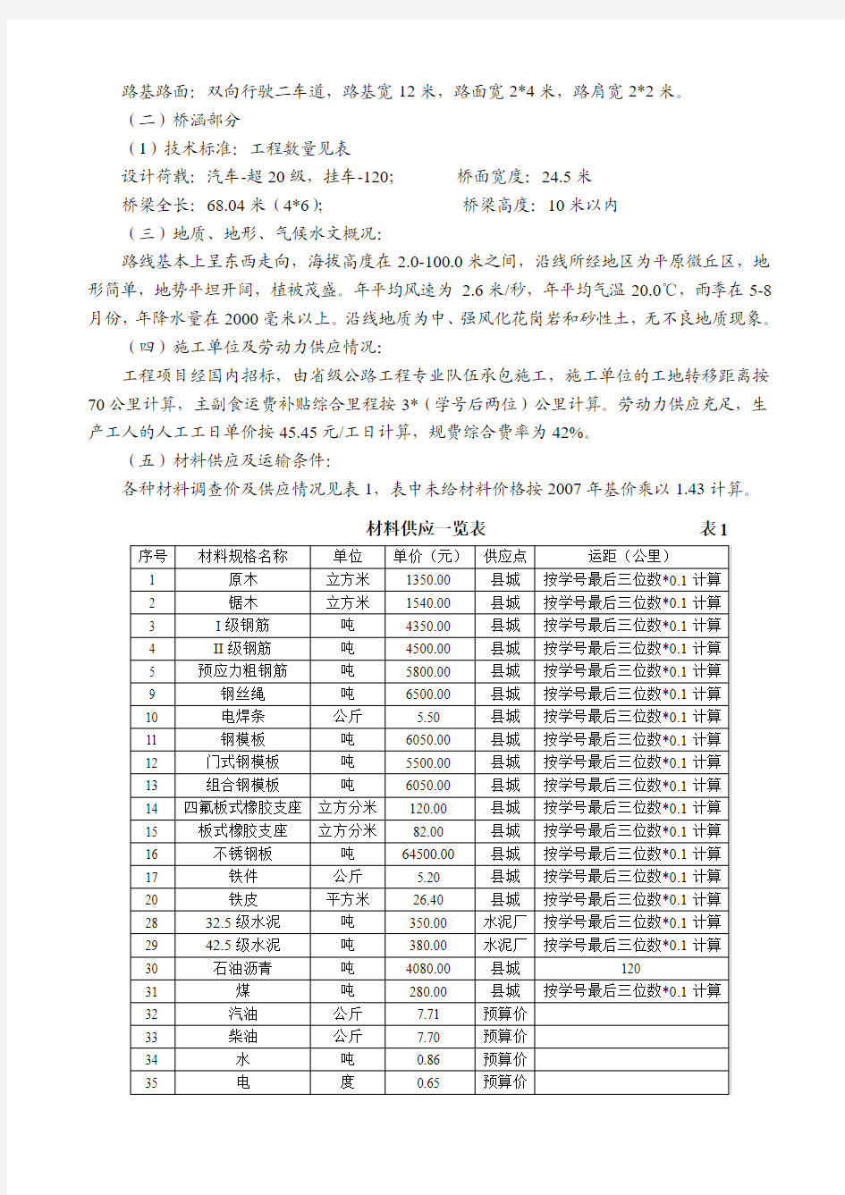 《工程概预算》课程设计任务书