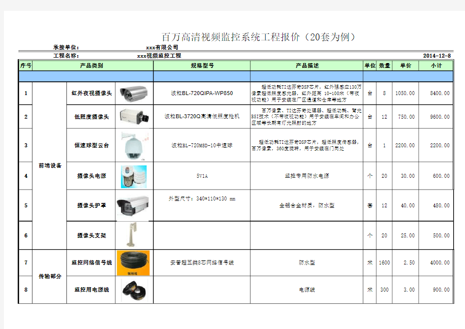 监控工程报价表