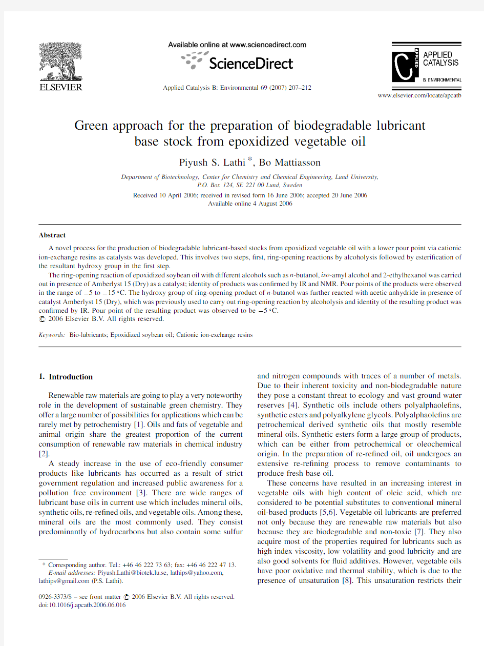 Green approach for the preparation of biodegradable lubricant base stock