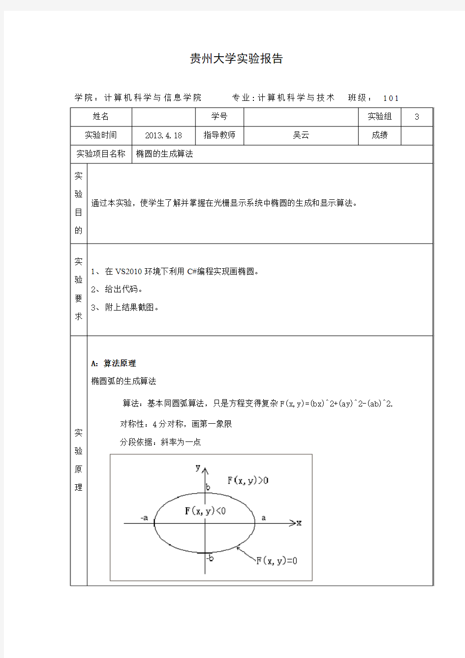 图形学实验报告三 椭圆的生成算法