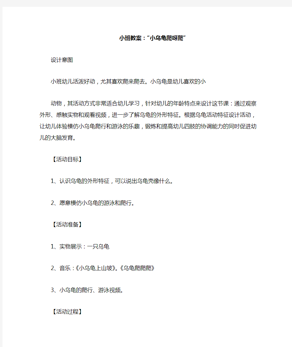 小班教案“小乌龟爬呀爬”