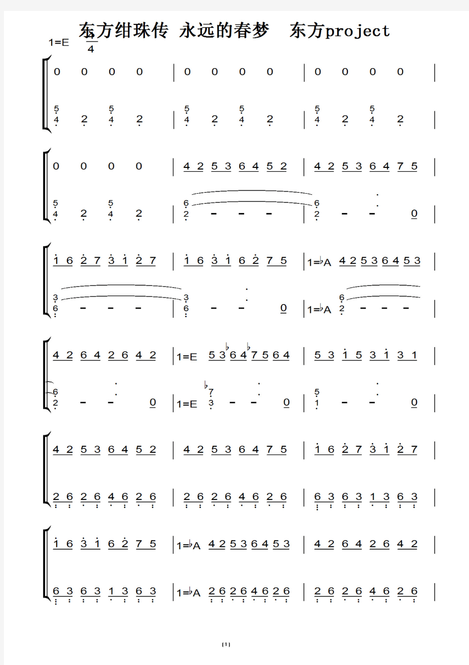 东方绀珠传 永远的春梦  东方project 钢琴双手简谱