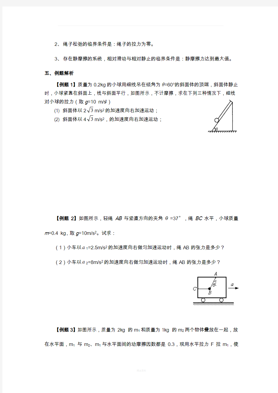 专题五-牛顿第二定律中的临界和极值问题