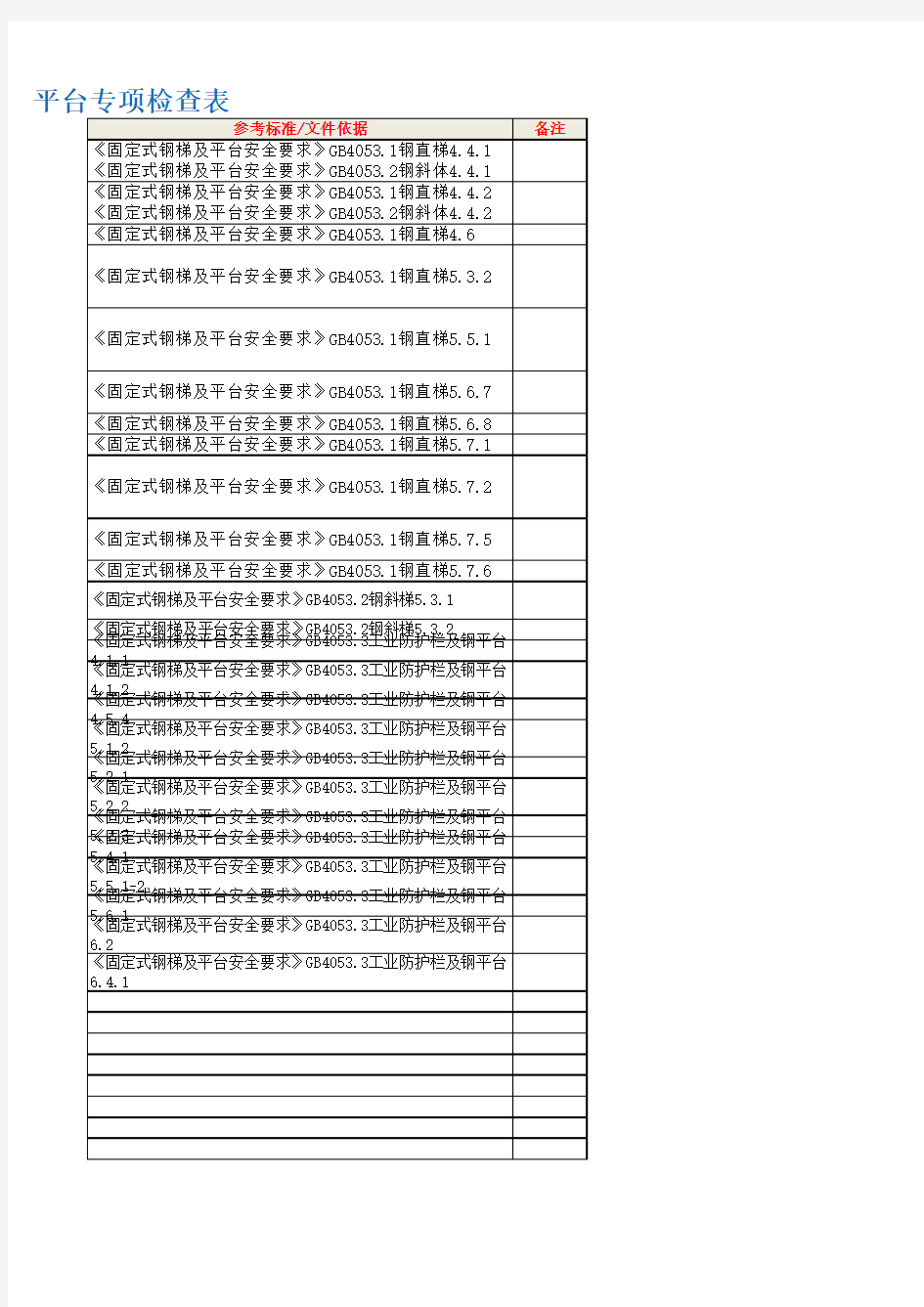 钢直梯、钢斜梯、护栏平台专项安全检查表