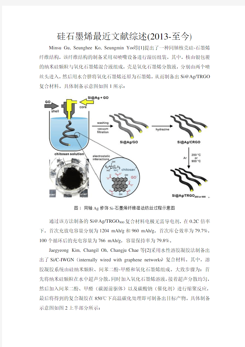 硅石墨烯负极材料最近文献综述