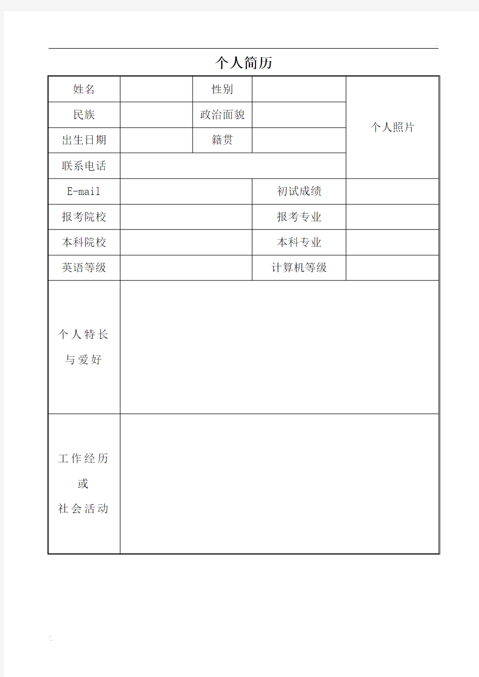 研究生复试调剂个人简历模板