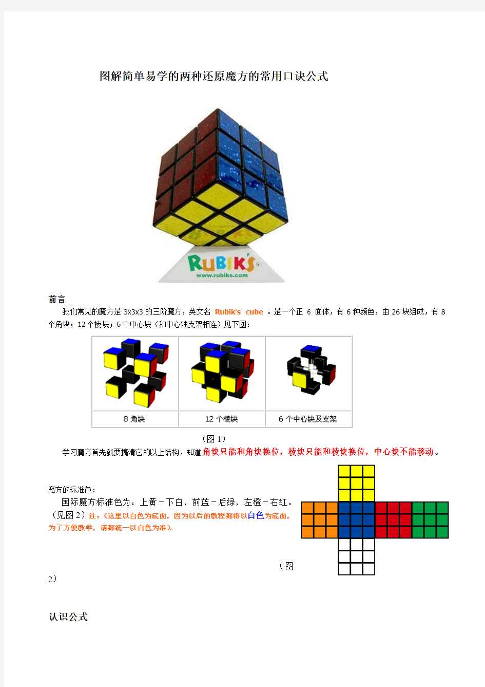 简单易学的两种还原魔方的口诀及公式图解