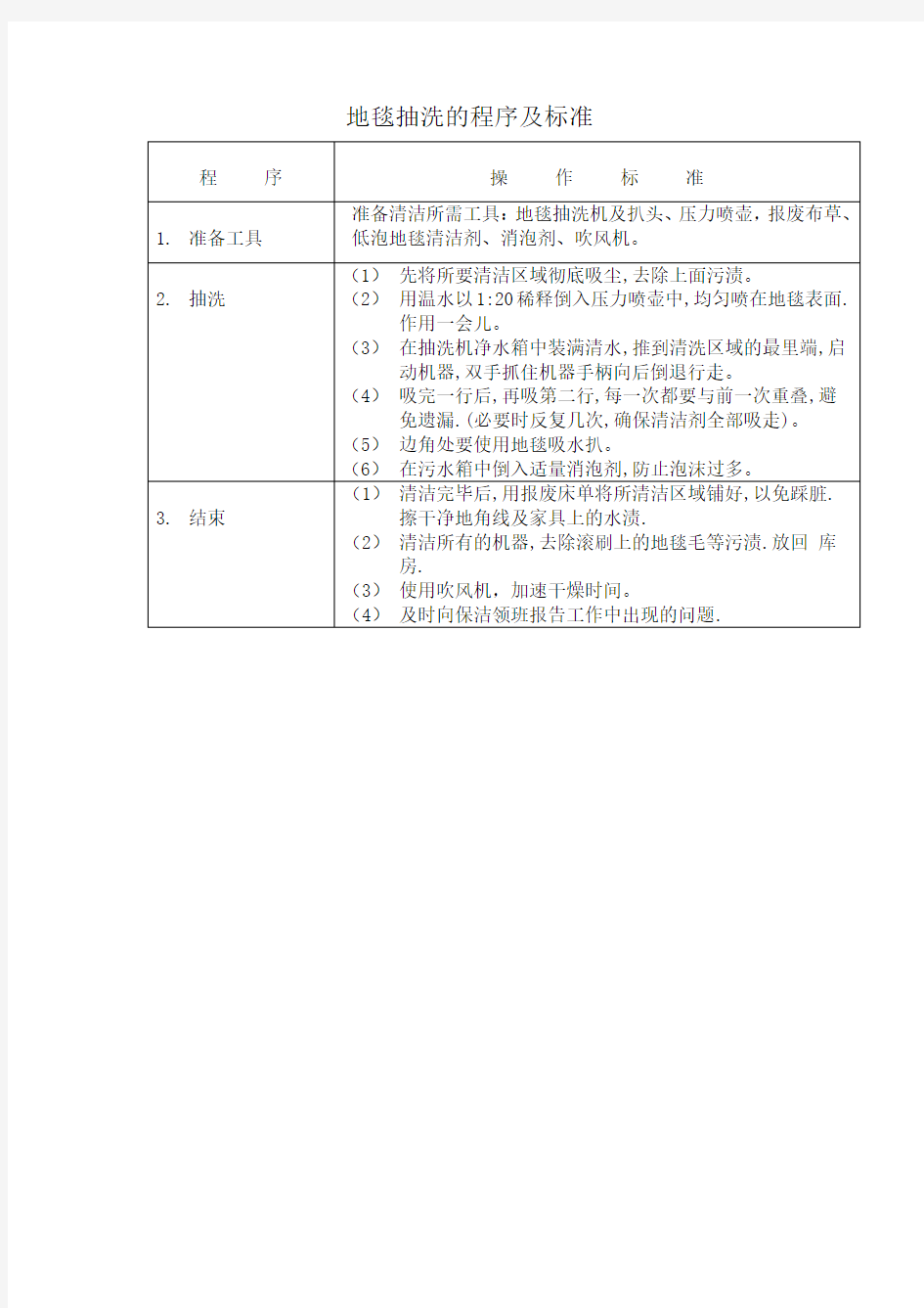 地毯抽洗的程序及标准