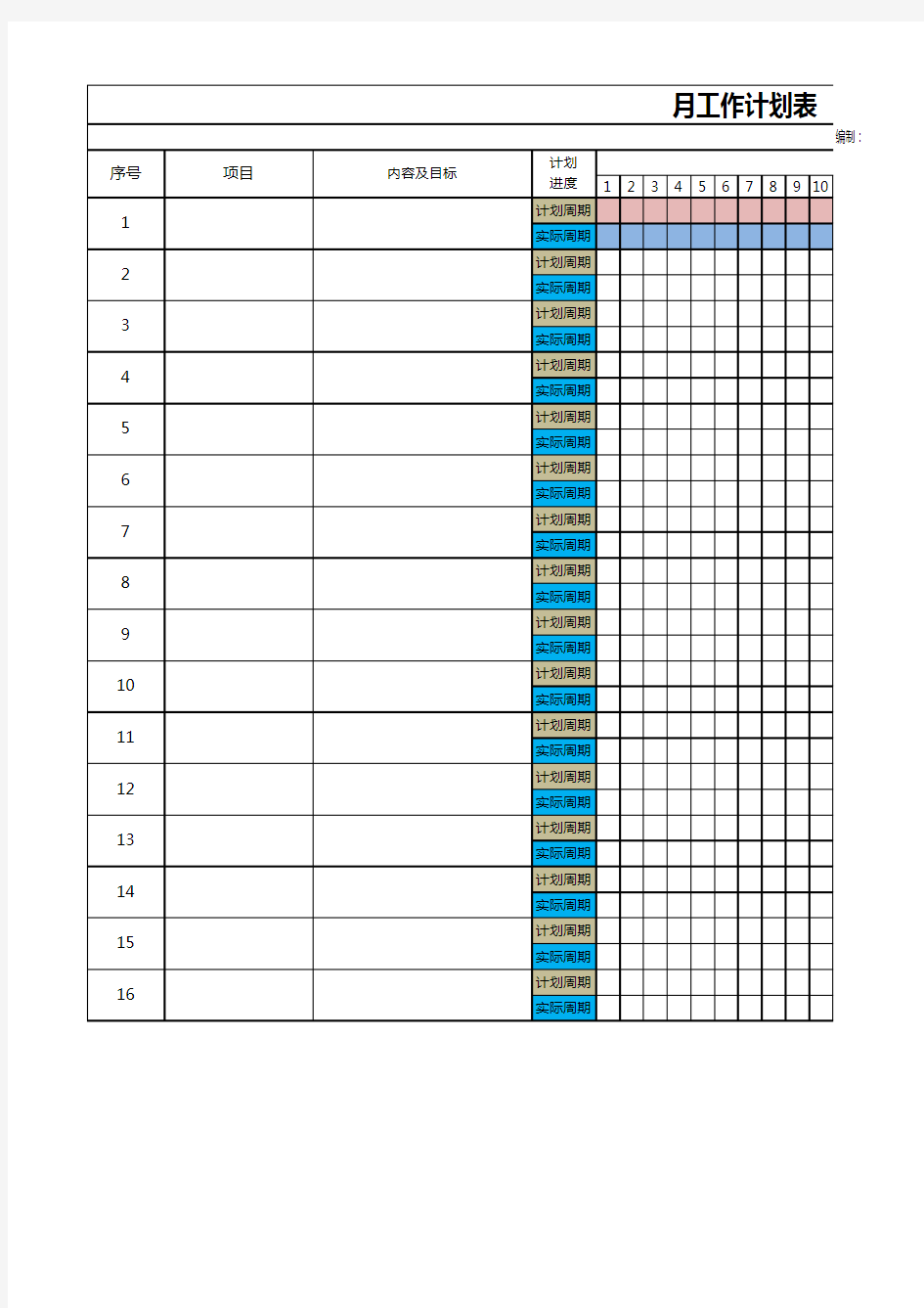 年度、季度、月工作计划推进表