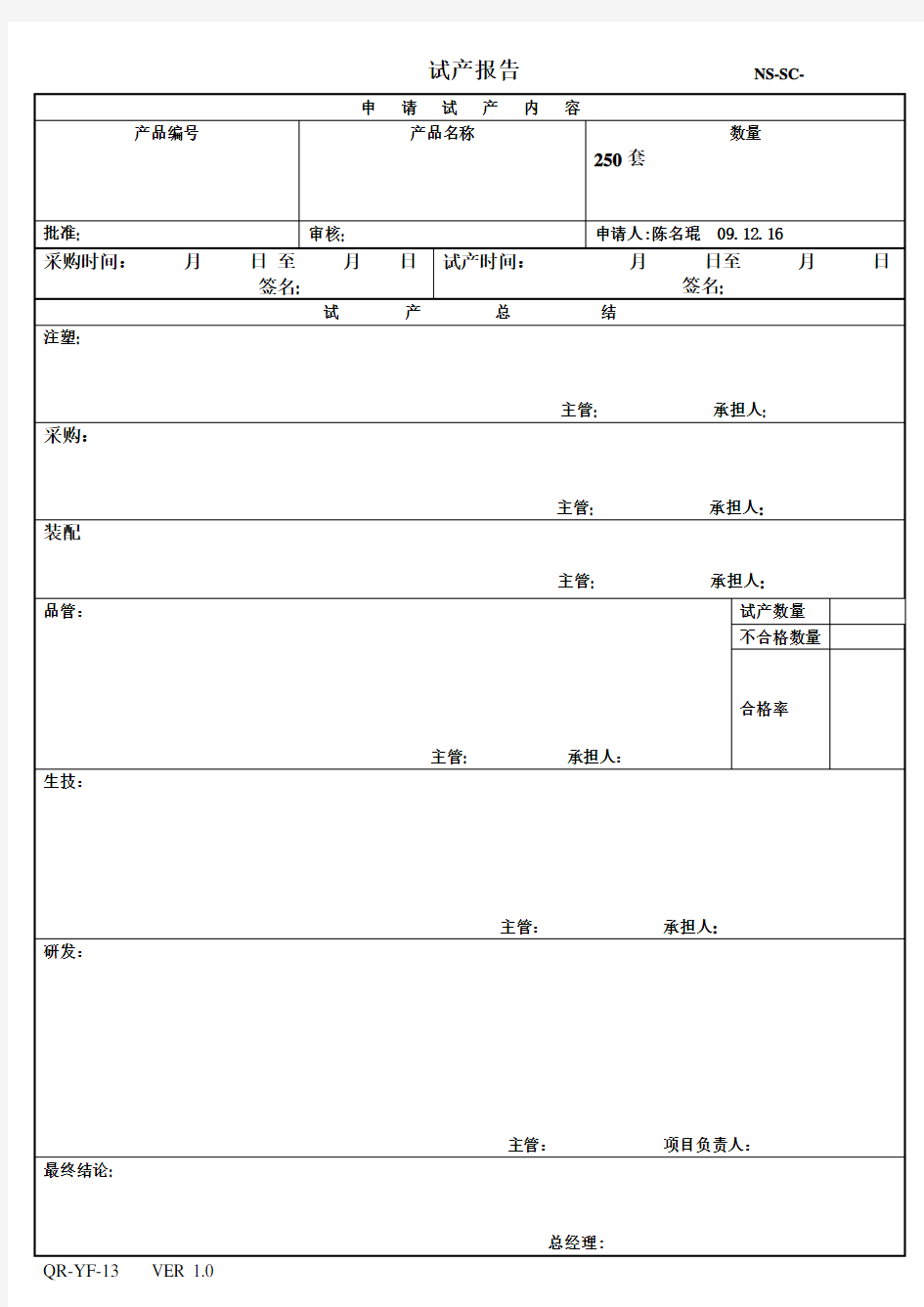 试产报告范本