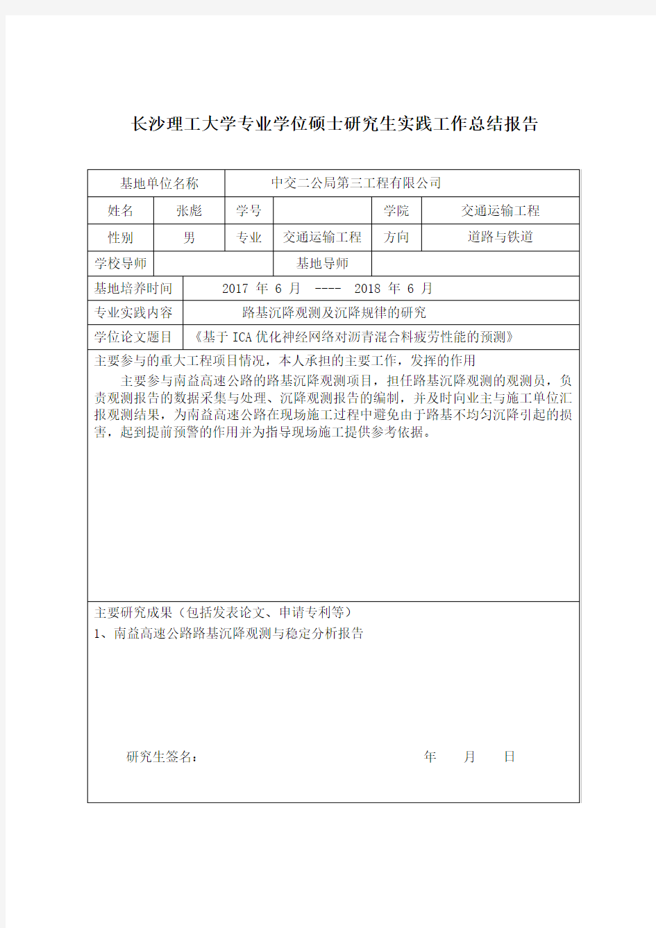 完整word版,专业学位硕士研究生实践工作总结报告