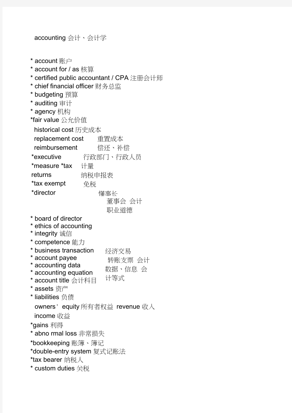 会计专业英语重点词汇大全