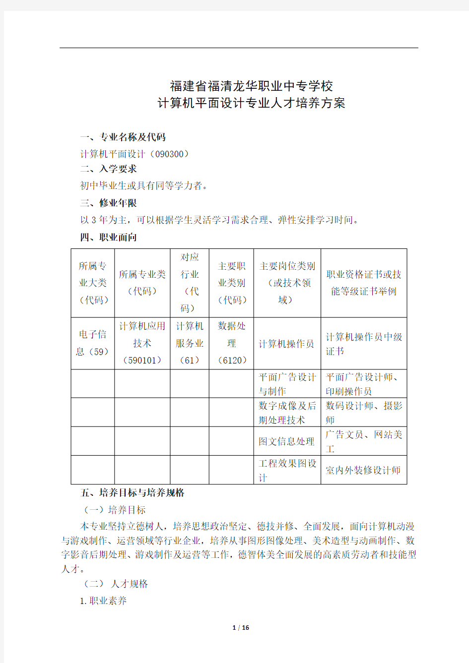 090300计算机平面设计专业人才培养方案(1)