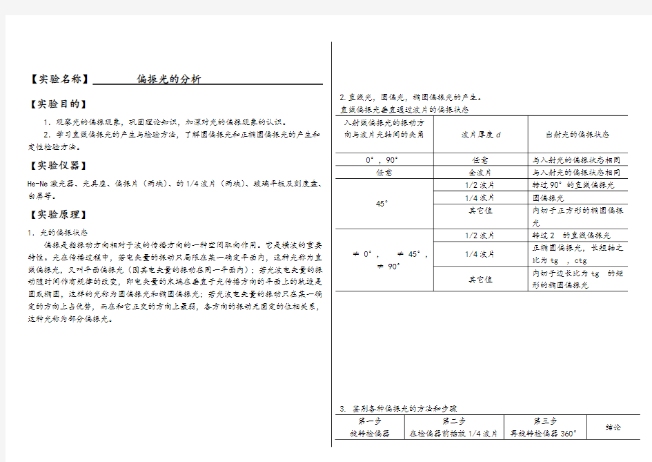 大学物理实验报告系列之偏振光的分析