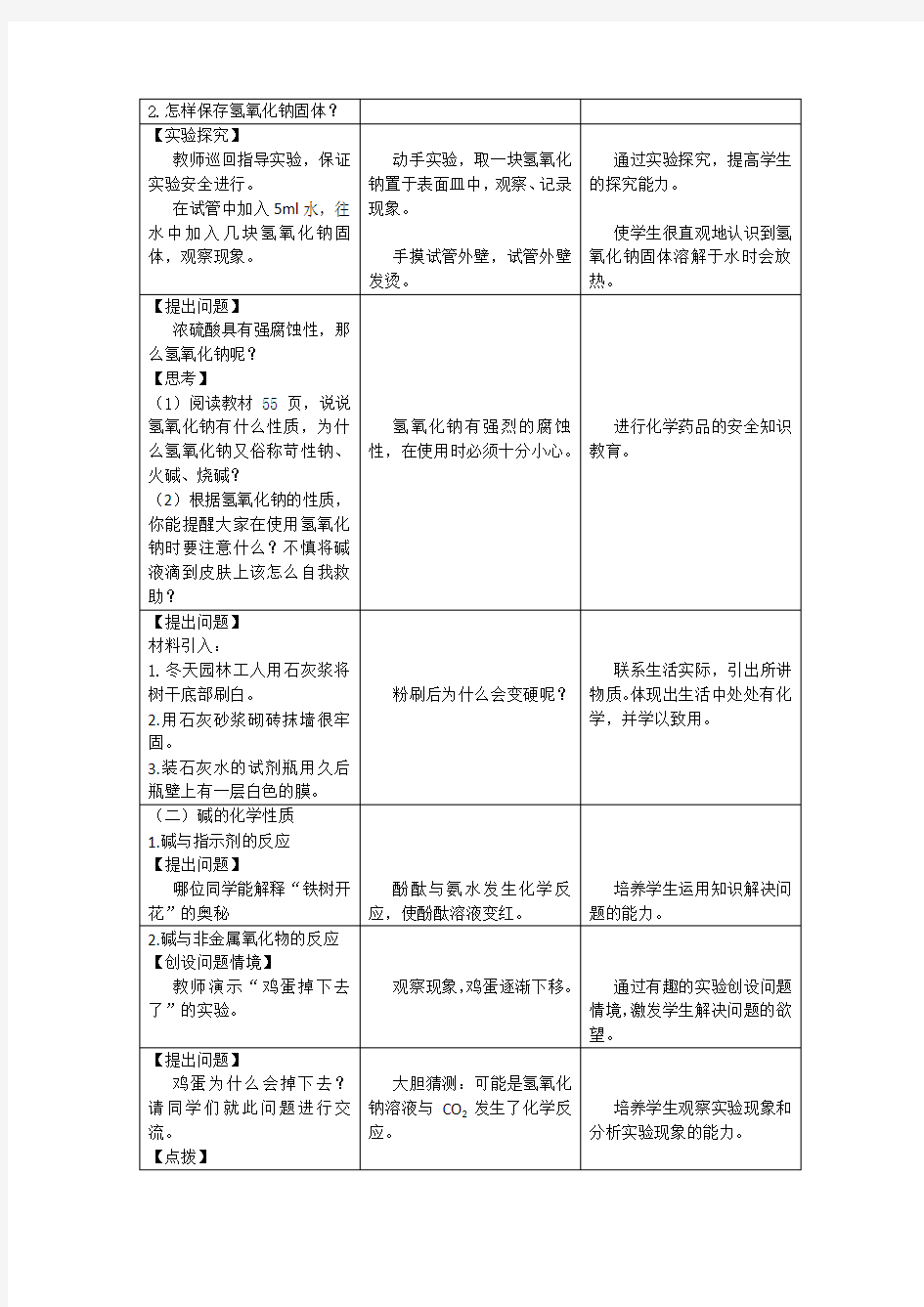 第十单元  课题一  常见的酸和碱  第3课时   常见的碱 优秀教案