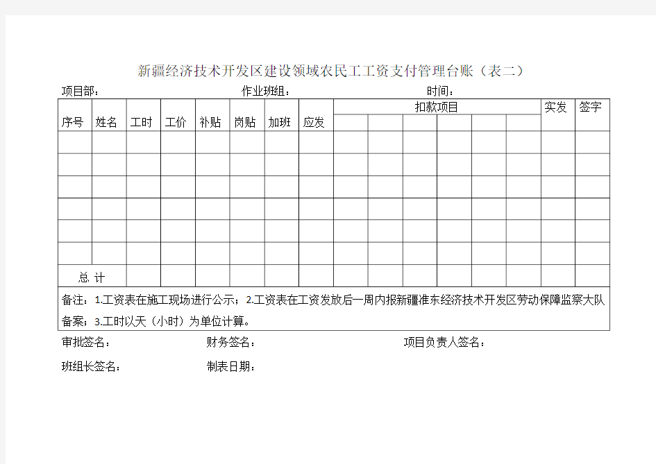 工资支付管理台账