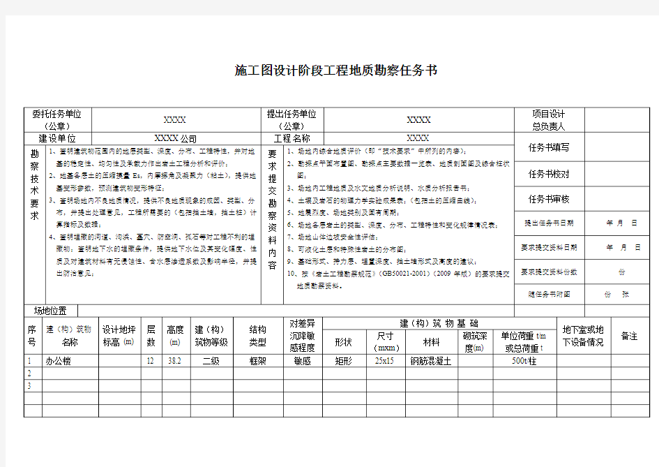 地质勘察任务书模板