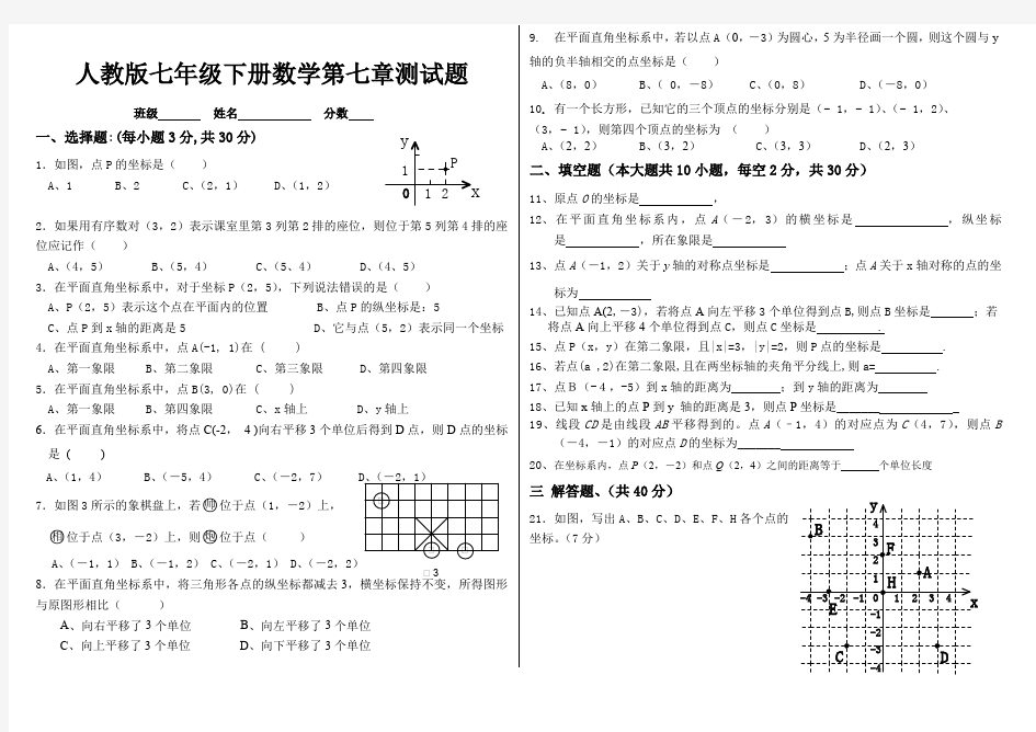 人教版七年级数学下册第七章测试题(最新整理)