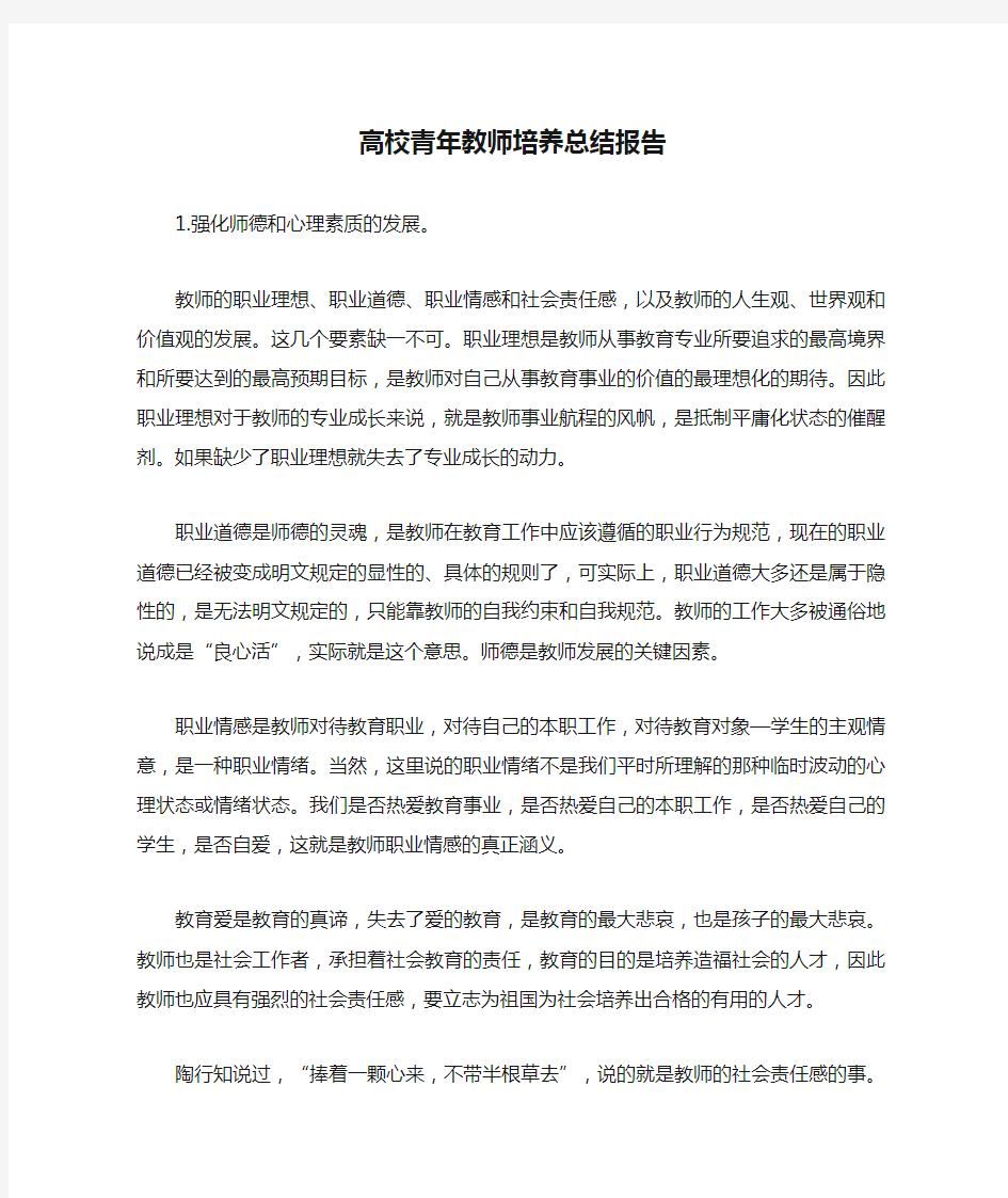 高校青年教师培养总结报告