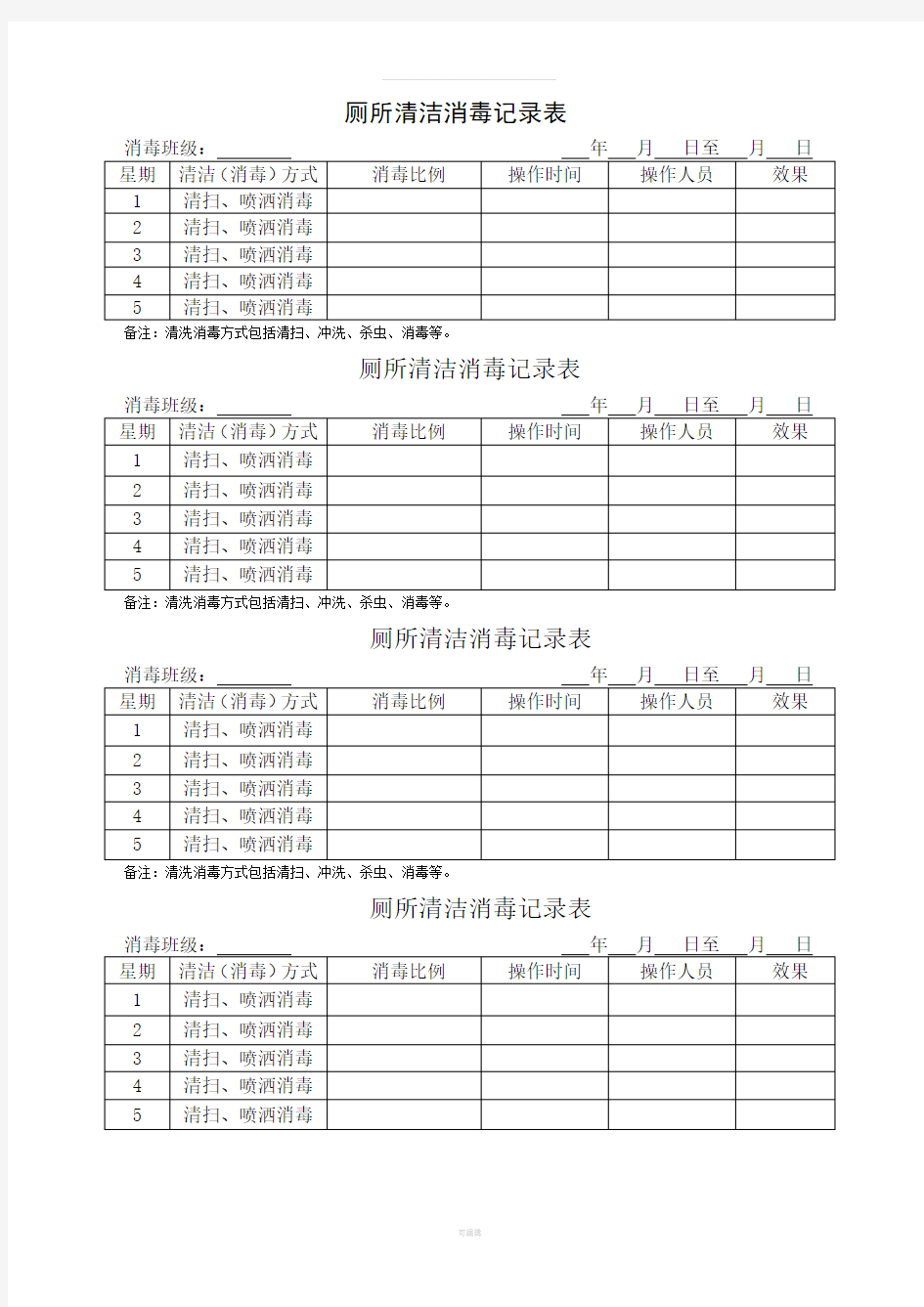 厕所消毒记录表