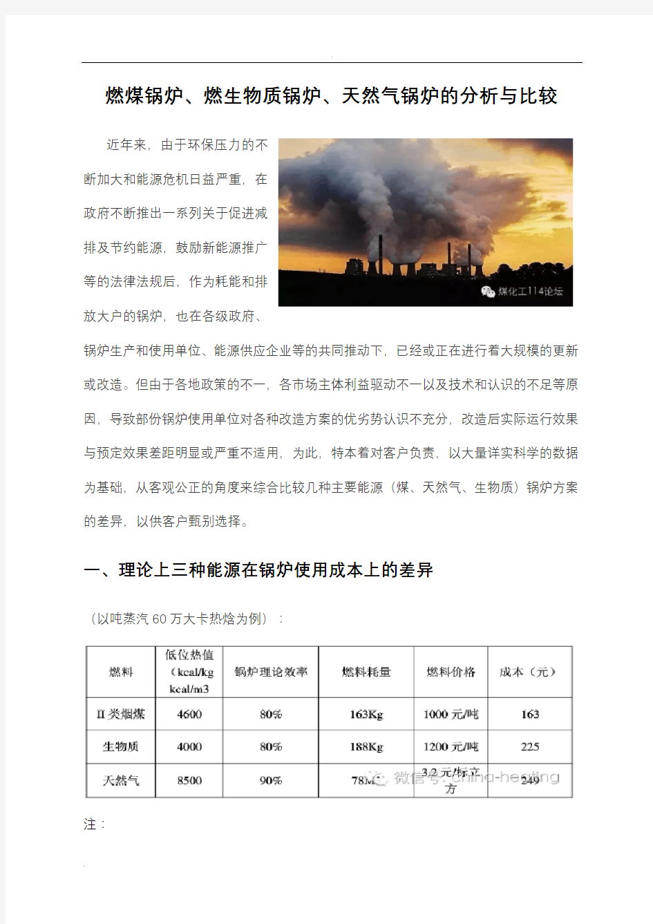 燃煤锅炉、燃生物质锅炉、天然气锅炉的分析与比较