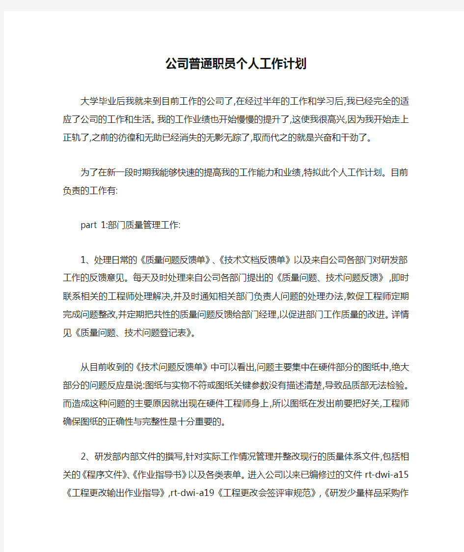 公司普通职员个人工作计划