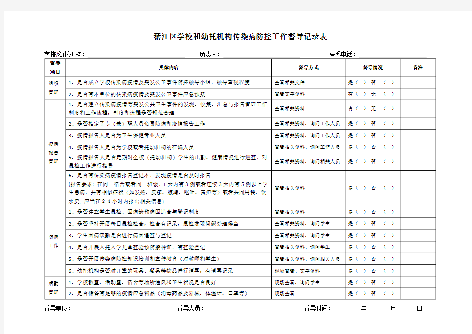 学校传染病防控督导表