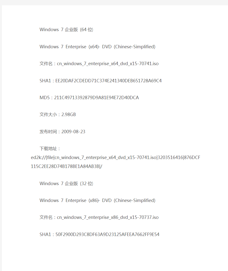 Windows原版系统下载地址列表