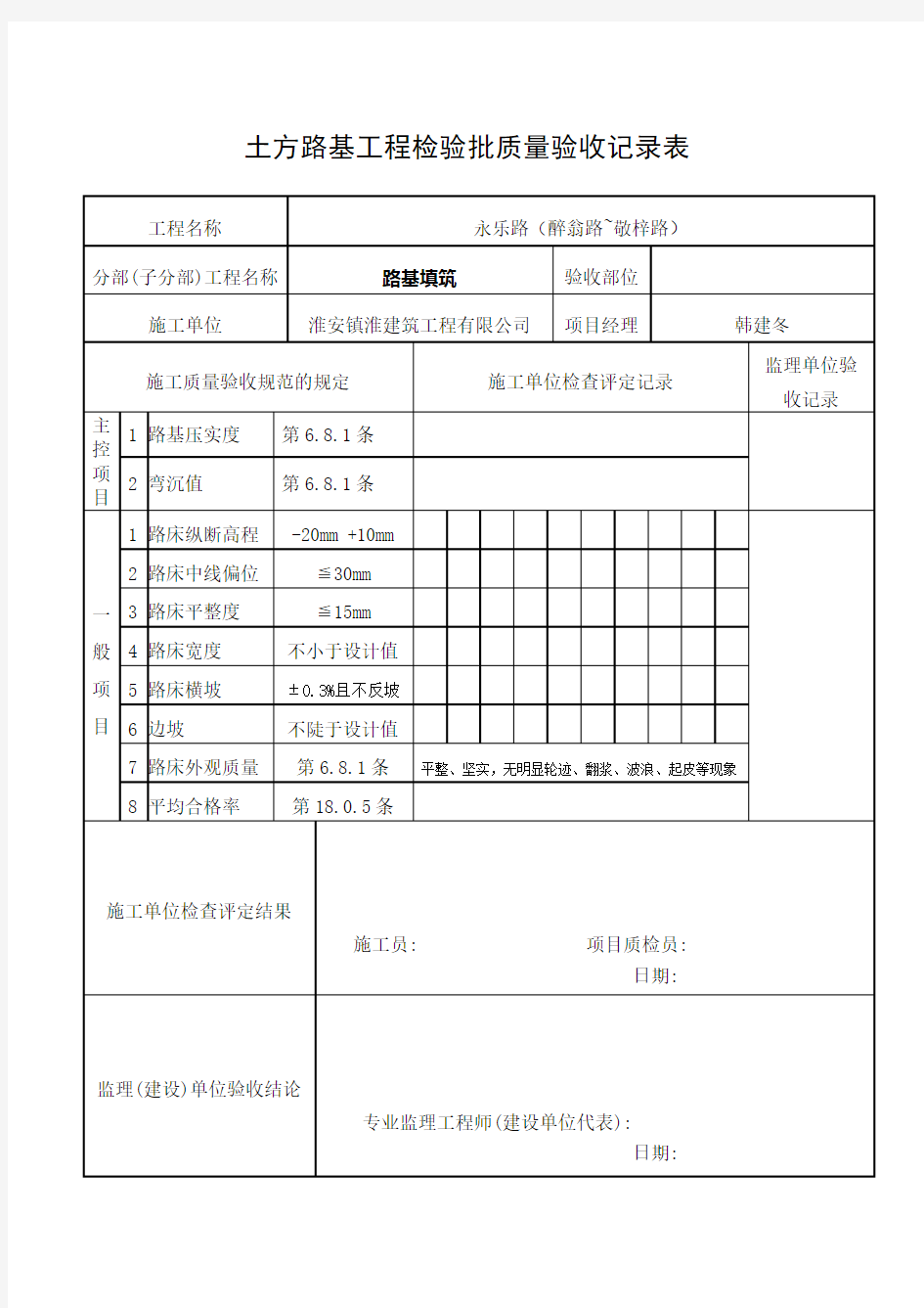 市政工程质量验收记录表