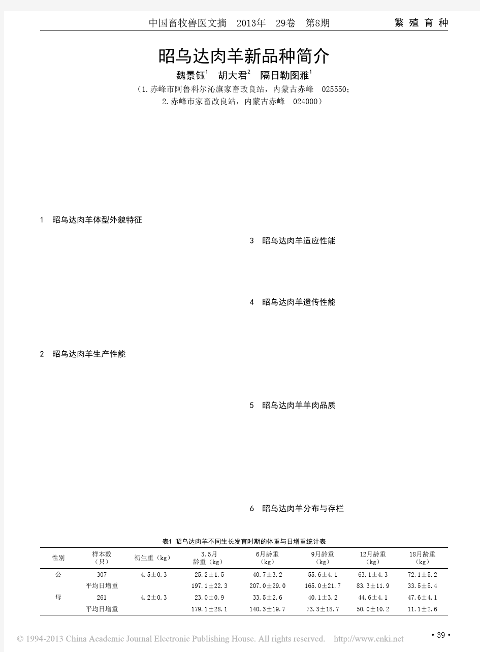 昭乌达肉羊新品种简介