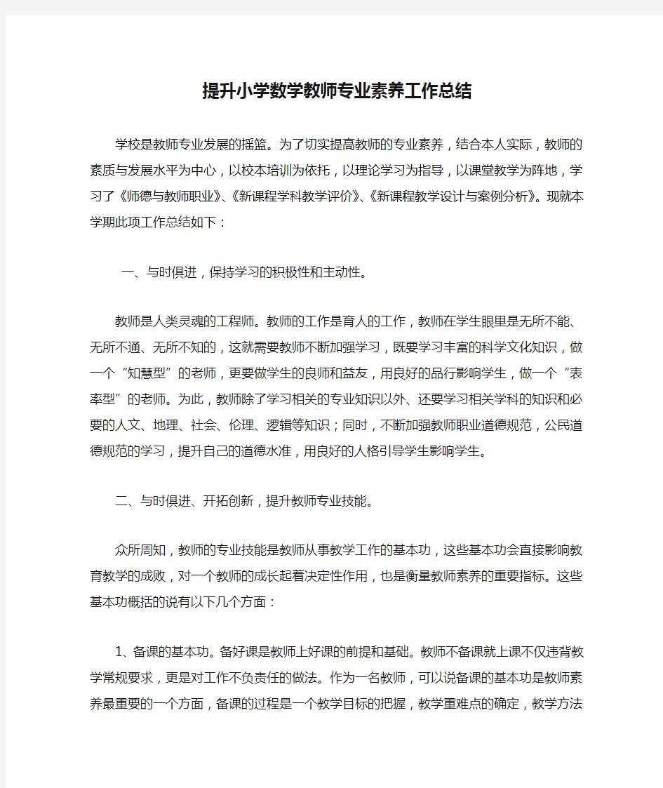 提升小学数学教师专业素养工作总结