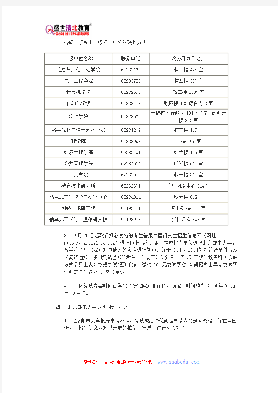 北京邮电大学2015年保研推荐免试攻读硕士研究生的接收办法