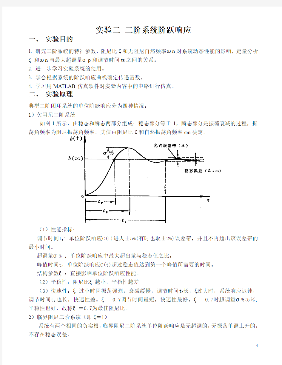 实验二 二阶系统阶跃响应