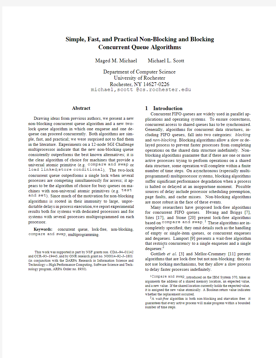 1996_PODC_queues[simple,fast,and practical non-blocking and blocking concurrent queue algorithms]