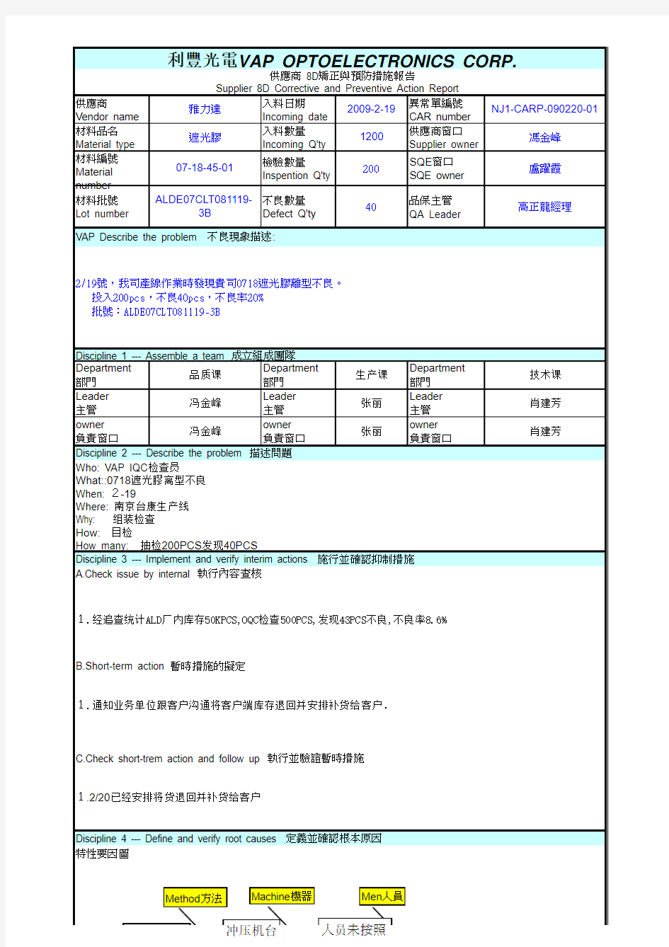 雅力达0718遮光胶离型不良_SCAR供应商异常报告