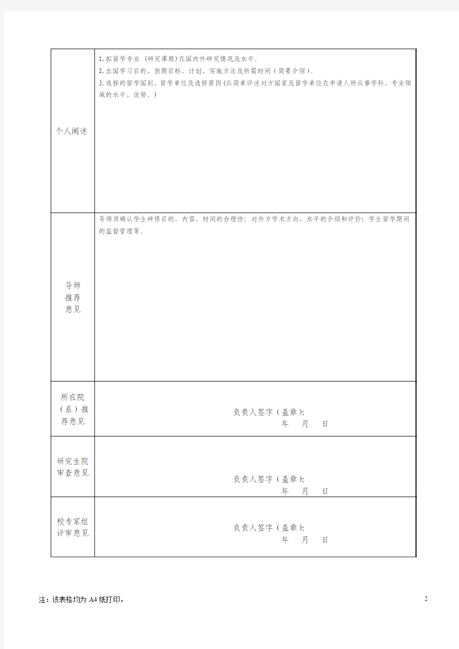 南开大学2015年在学研究生公派项目申请表