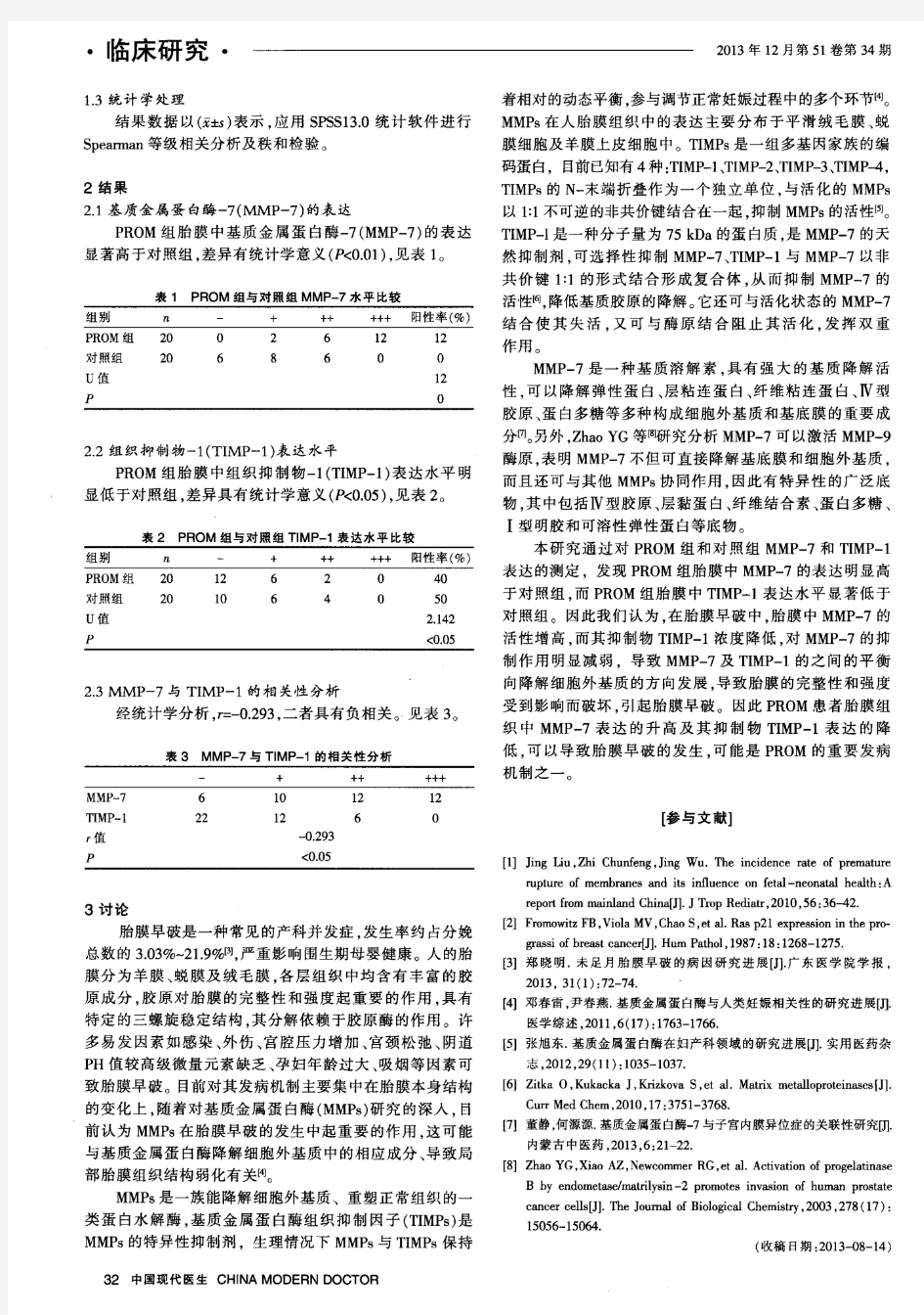 基质金属蛋白酶-7及其组织抑制物-1与胎膜早破的相关性研究