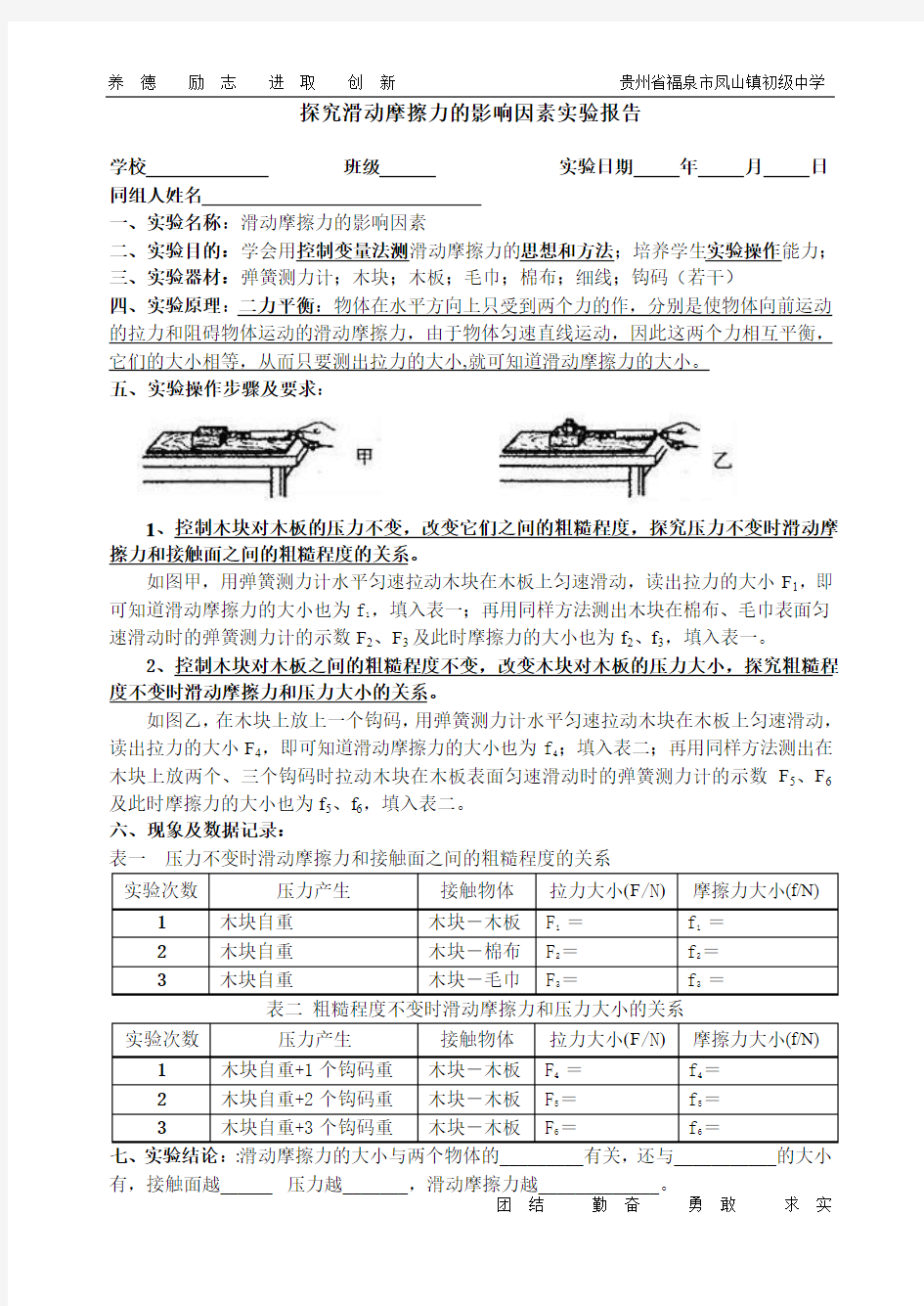 探究滑动摩擦力的影响因素实验报告