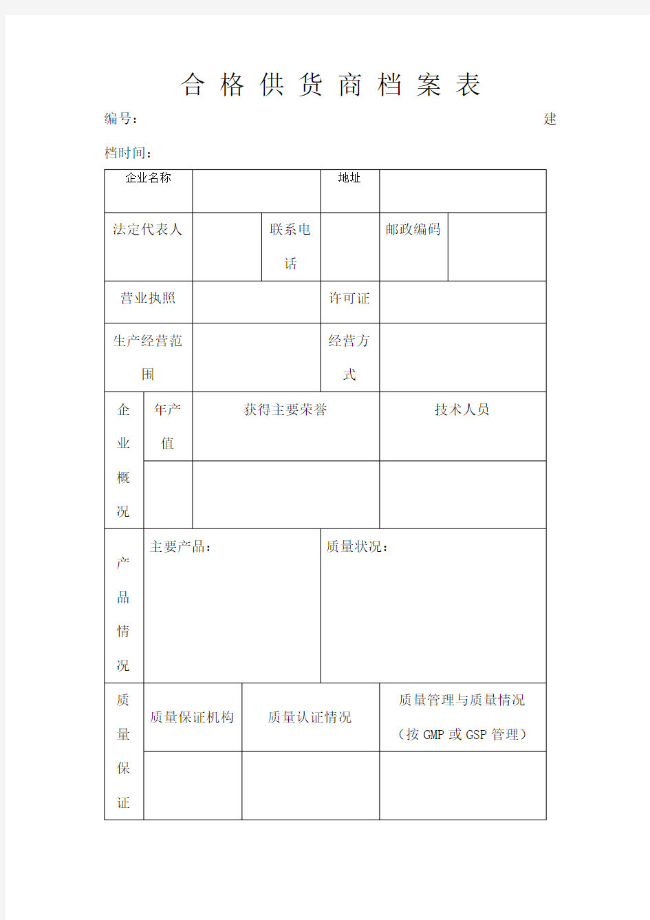 合格供货商档案表