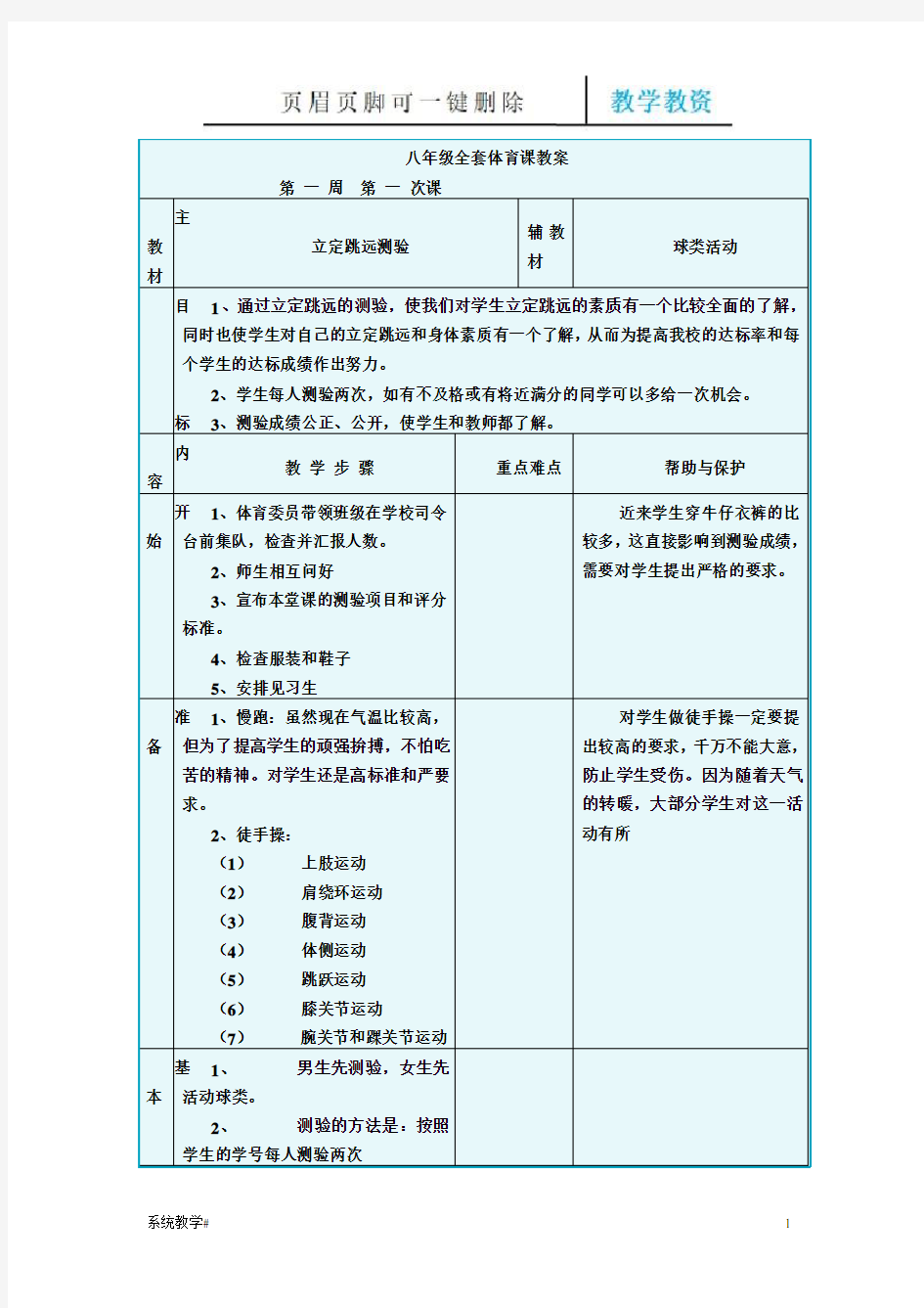 八年级全套体育课教案53386(完整教资)