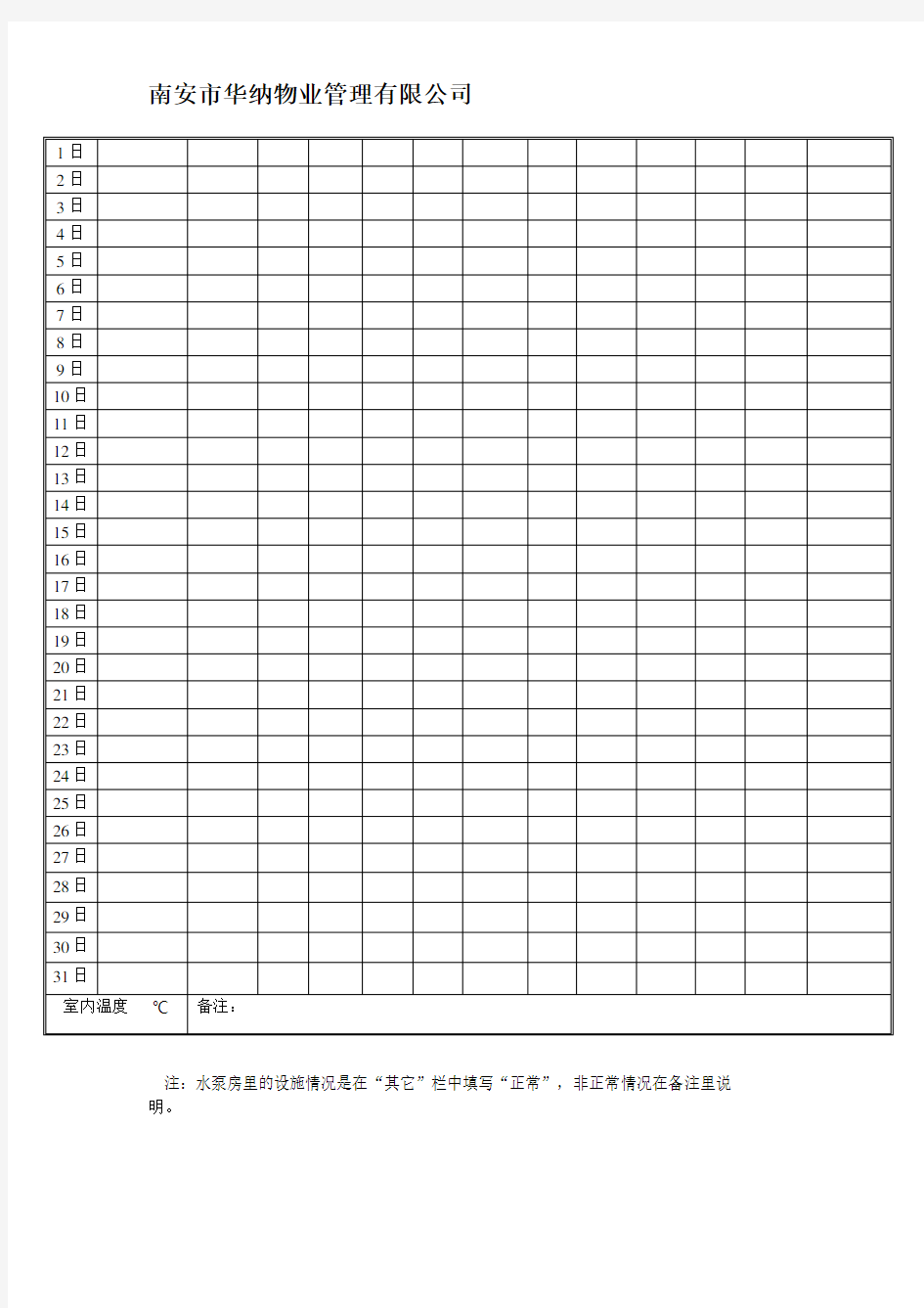 水泵房巡查记录表