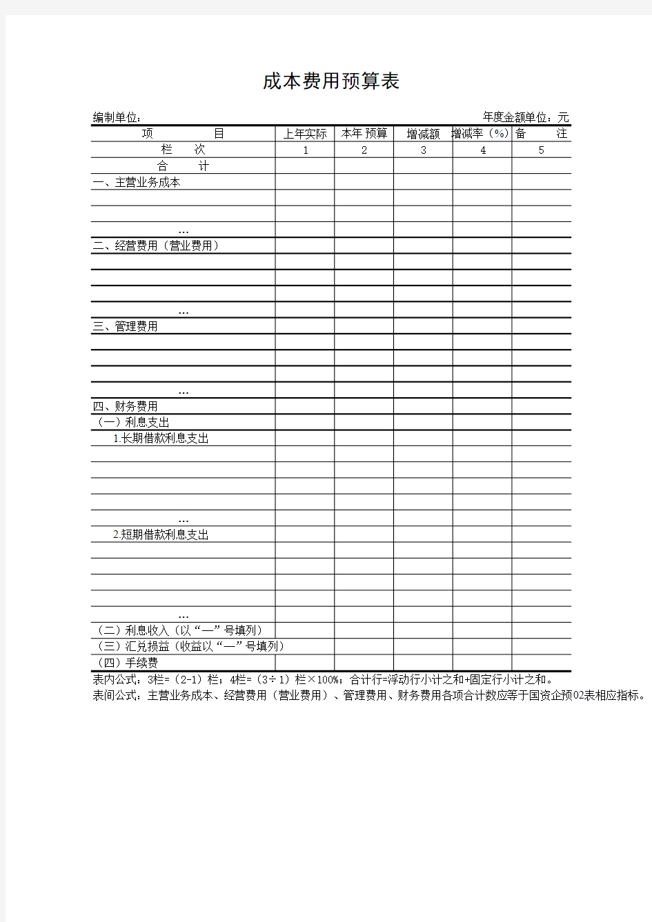 【Excel表格】成本费用预算表