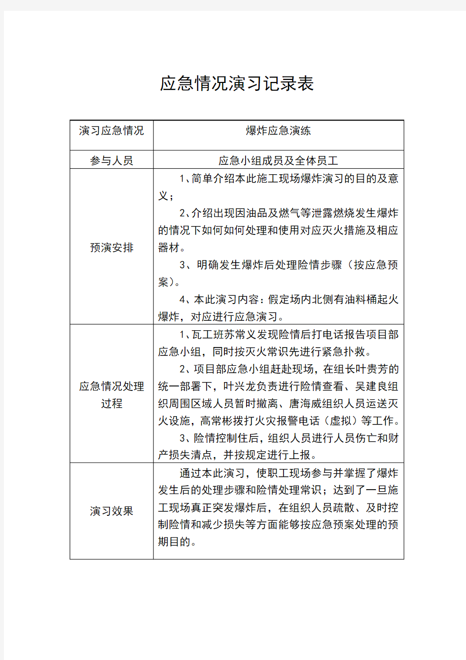 应急救援预案演练记录