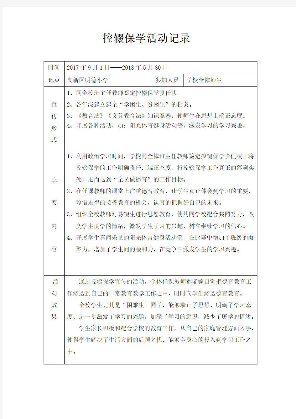 控辍保学工作会议记录