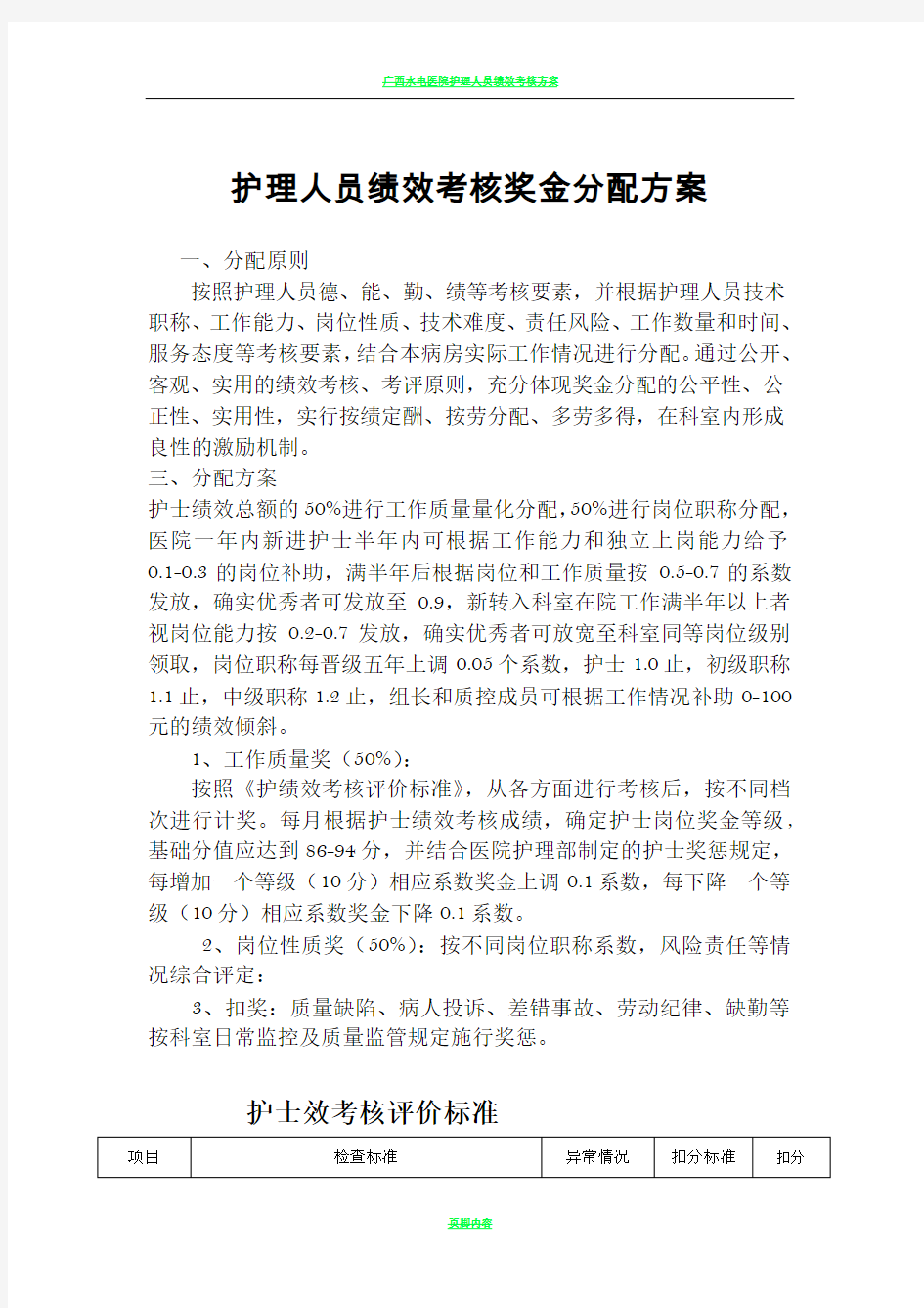 护理人员绩效考核方案00157