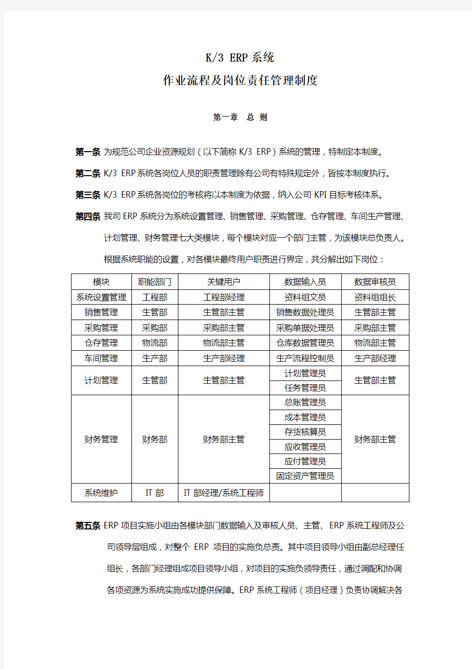 系统操作流程及岗位责任管理制度